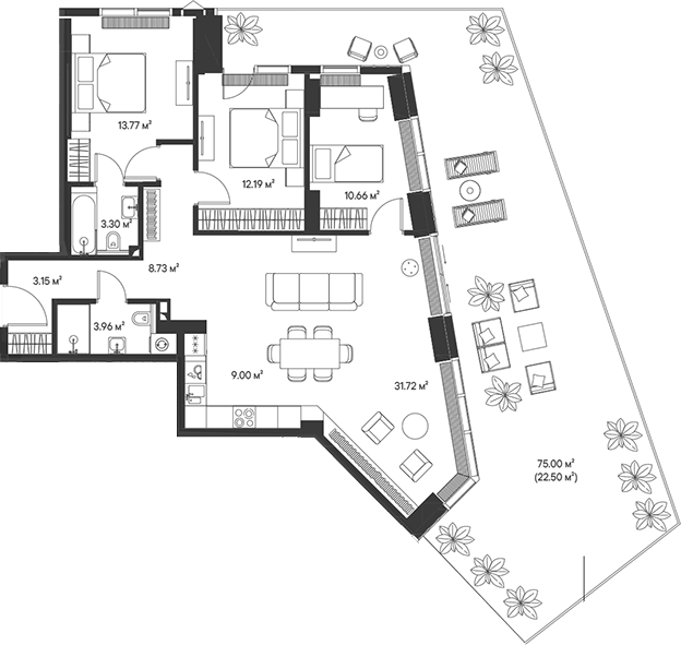 Планировка — Джойс, 4-комн., 96 м²