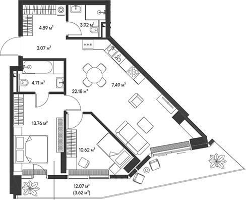 Планировка — Джойс, 3-комн., 71 м²