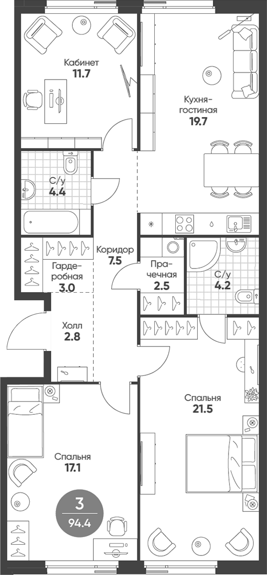 Планировка — Shagal, 4-комн., 94 м²