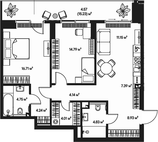 Планировка — Джойс, 3-комн., 81 м²