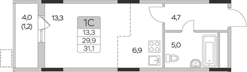 Планировка — Пироговская ривьера, Студия, 30 м²