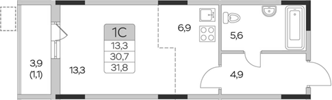 Планировка — Пироговская ривьера, Студия, 31 м²