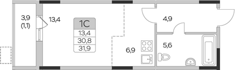 Планировка — Пироговская ривьера, Студия, 31 м²
