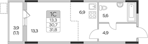 Планировка — Пироговская ривьера, Студия, 31 м²