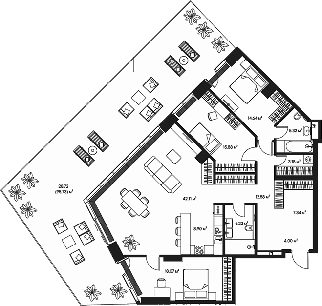 Планировка — Джойс, 4-комн., 138 м²