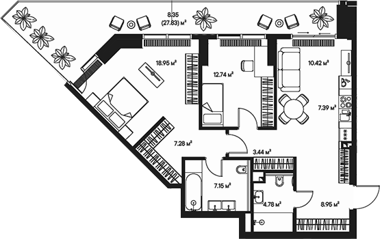 Планировка — Джойс, 3-комн., 81 м²