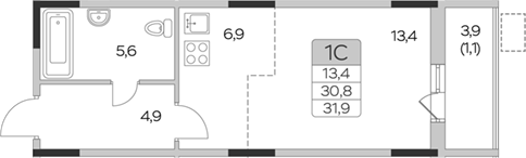 Планировка — Пироговская ривьера, Студия, 31 м²