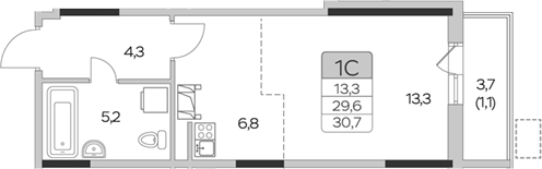 Планировка — Пироговская ривьера, Студия, 30 м²
