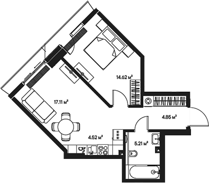 Планировка — Джойс, 2-комн., 46 м²