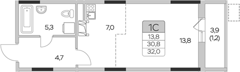 Планировка — Пироговская ривьера, Студия, 31 м²
