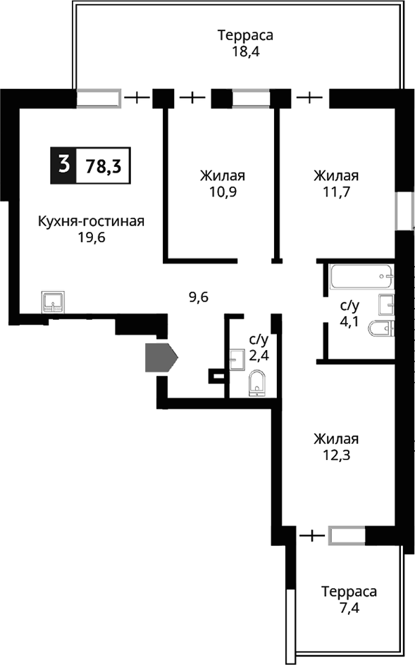 Планировка — Лесная Отрада, 4-комн., 71 м²