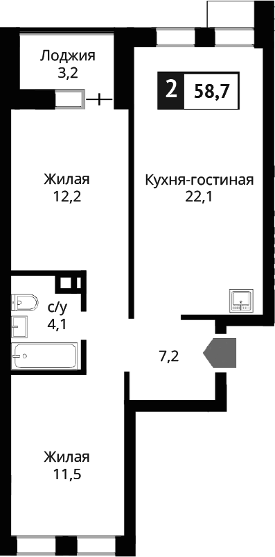 Планировка — Лесная Отрада, 3-комн., 57 м²