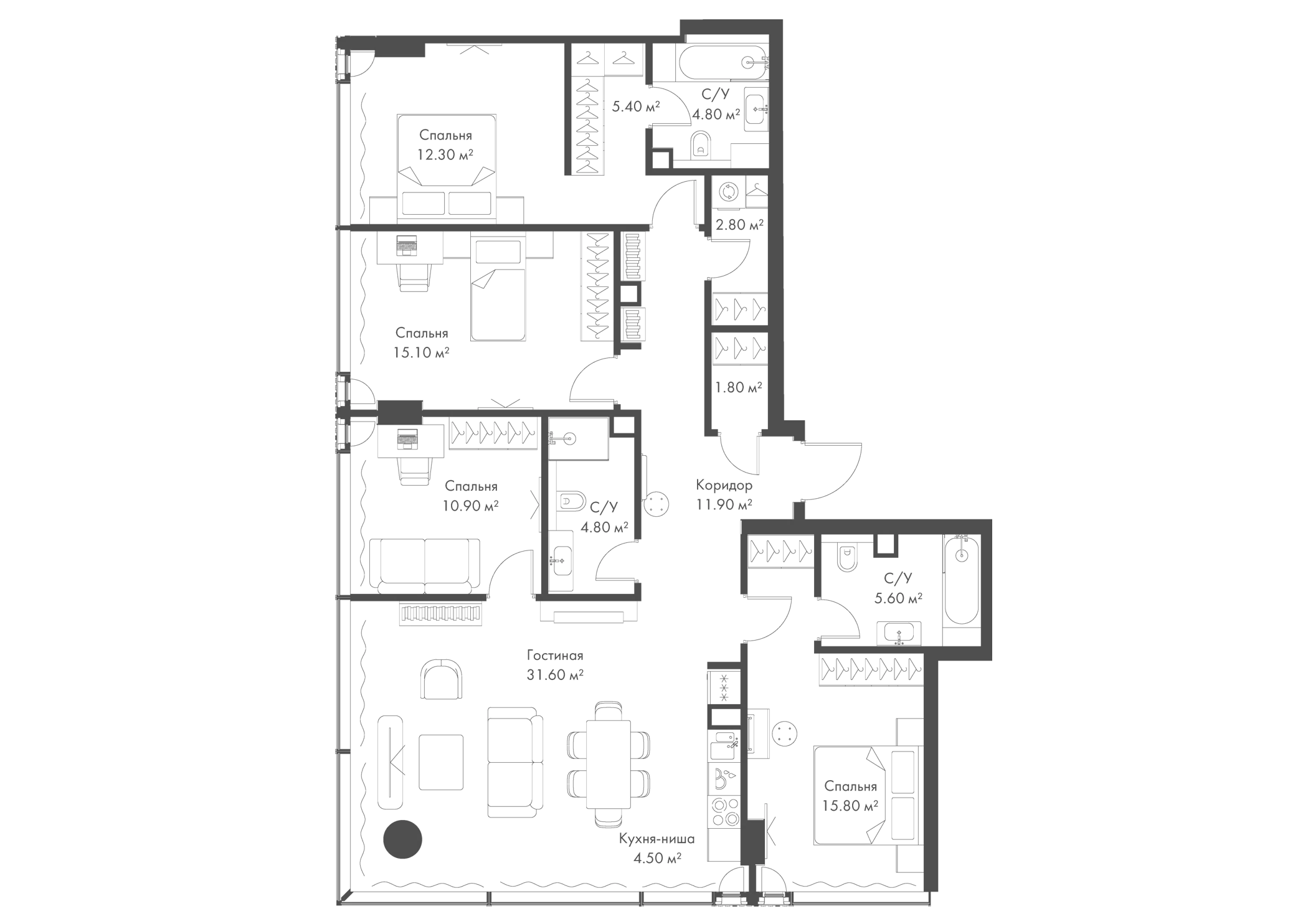 Планировка — Слава, 5-комн., 127 м²