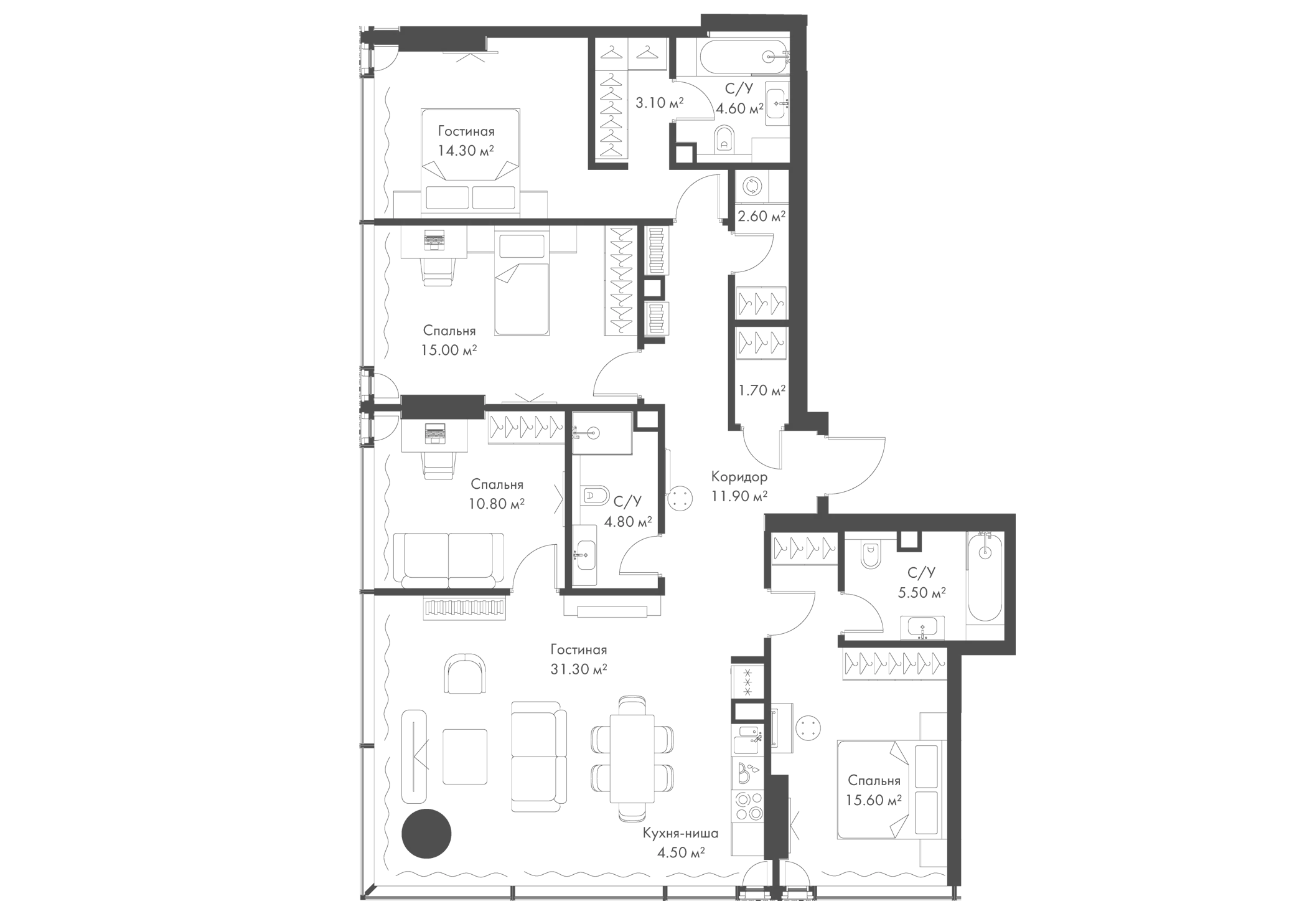 Планировка — Слава, 5-комн., 126 м²