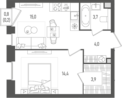 Планировка — Pave, 2-комн., 41 м²