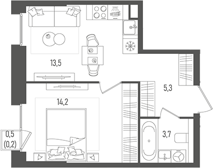 Планировка — Pave, 1-комн., 37 м²
