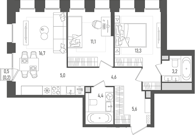 Планировка — Pave, 3-комн., 64 м²