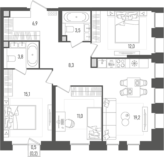 Планировка — Pave, 4-комн., 80 м²