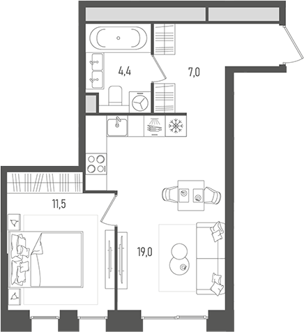 Планировка — Pave, 2-комн., 42 м²