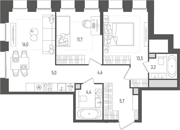 Планировка — Pave, 3-комн., 64 м²