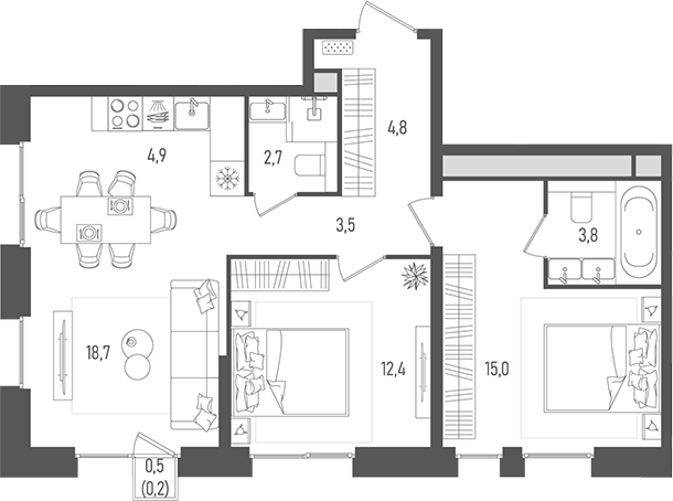 Планировка — Pave, 3-комн., 66 м²
