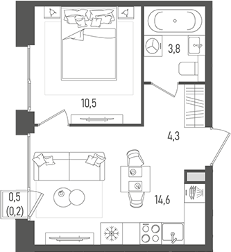 Планировка — Pave, 1-комн., 33 м²