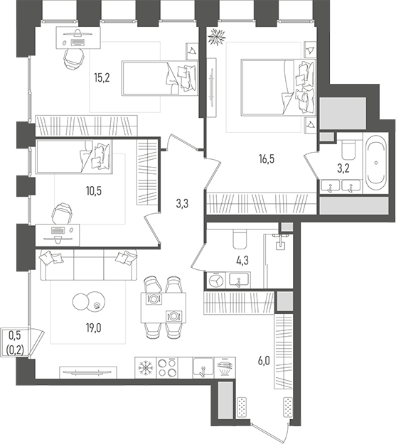 Планировка — Pave, 4-комн., 78 м²