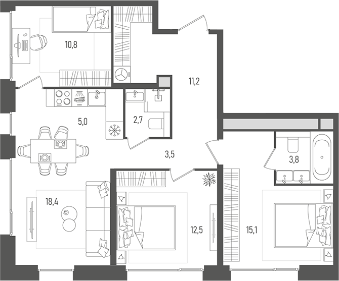 Планировка — Pave, 4-комн., 82 м²