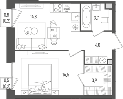 Планировка — Pave, 1-комн., 41 м²
