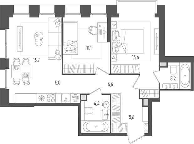Планировка — Pave, 3-комн., 66 м²
