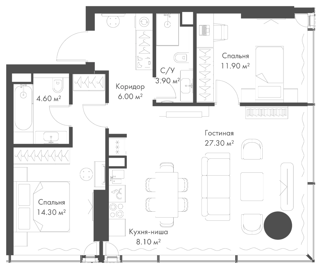Планировка — Слава, 3-комн., 76 м²
