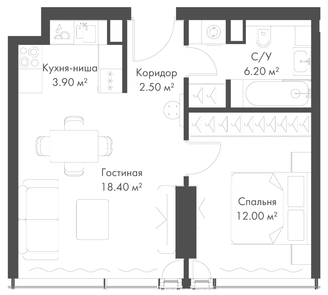 Планировка — Слава, 2-комн., 43 м²