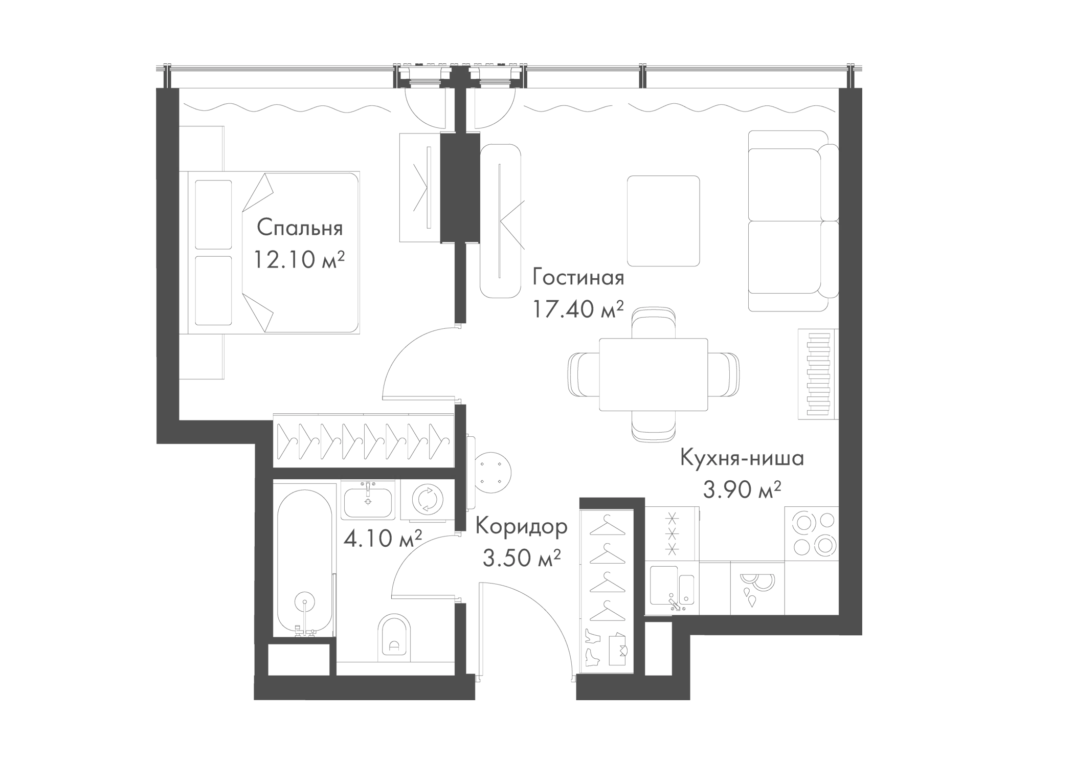 Планировка — Слава, 2-комн., 41 м²