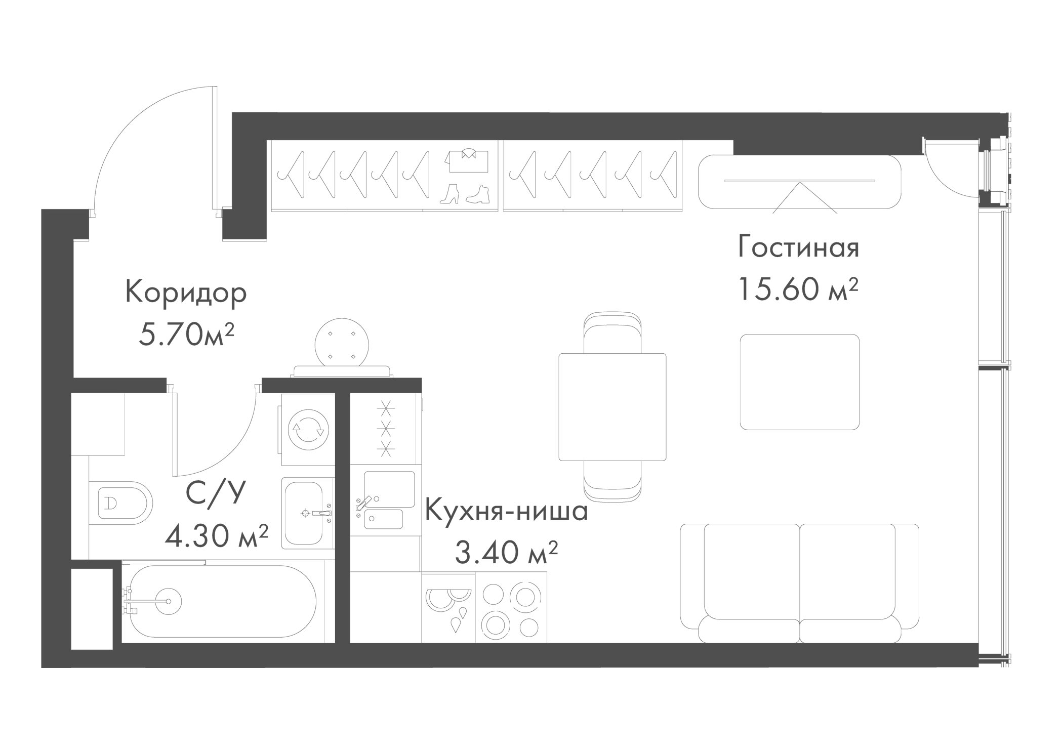 Планировка — Слава, Студия, 29 м²