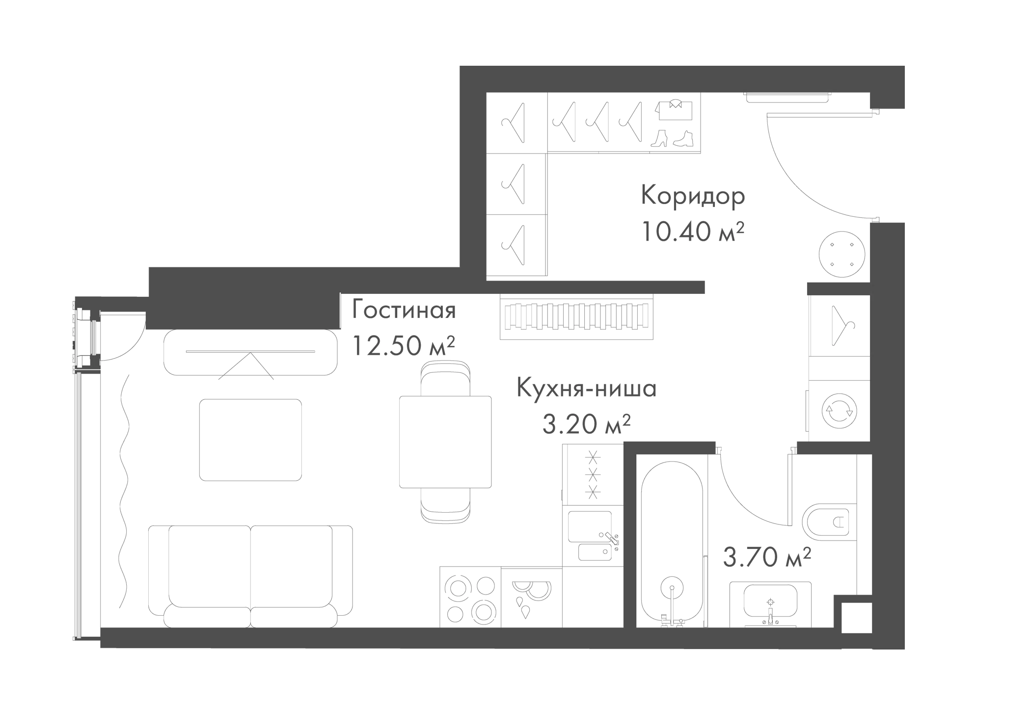 Планировка — Слава, Студия, 30 м²
