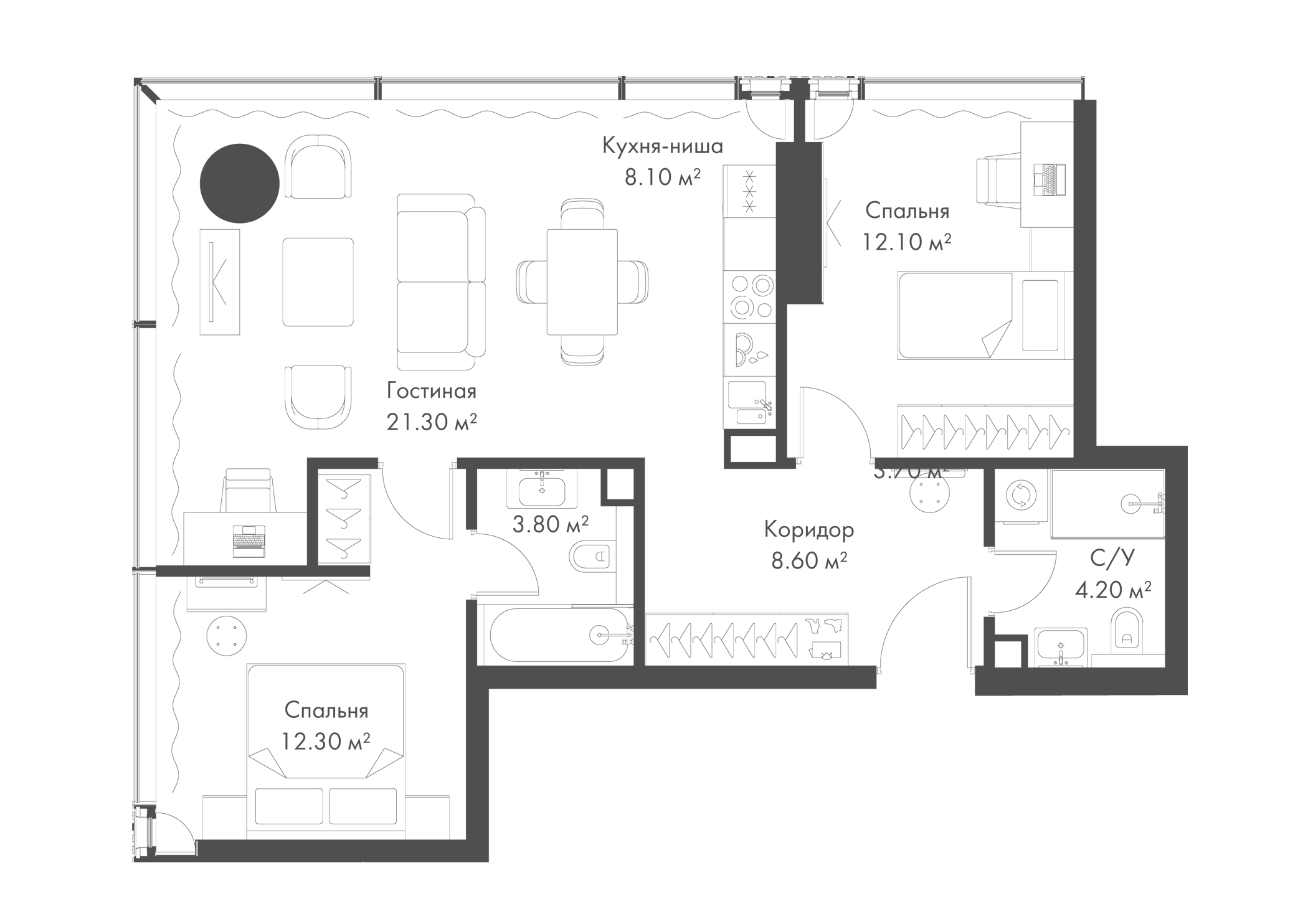 Планировка — Слава, 3-комн., 70 м²