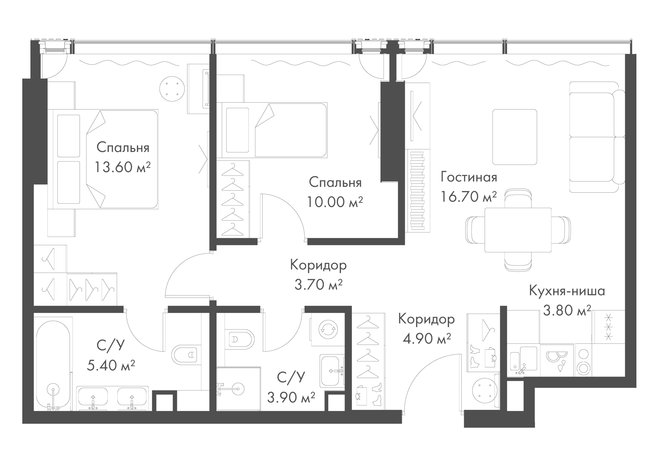 Планировка — Слава, 3-комн., 62 м²