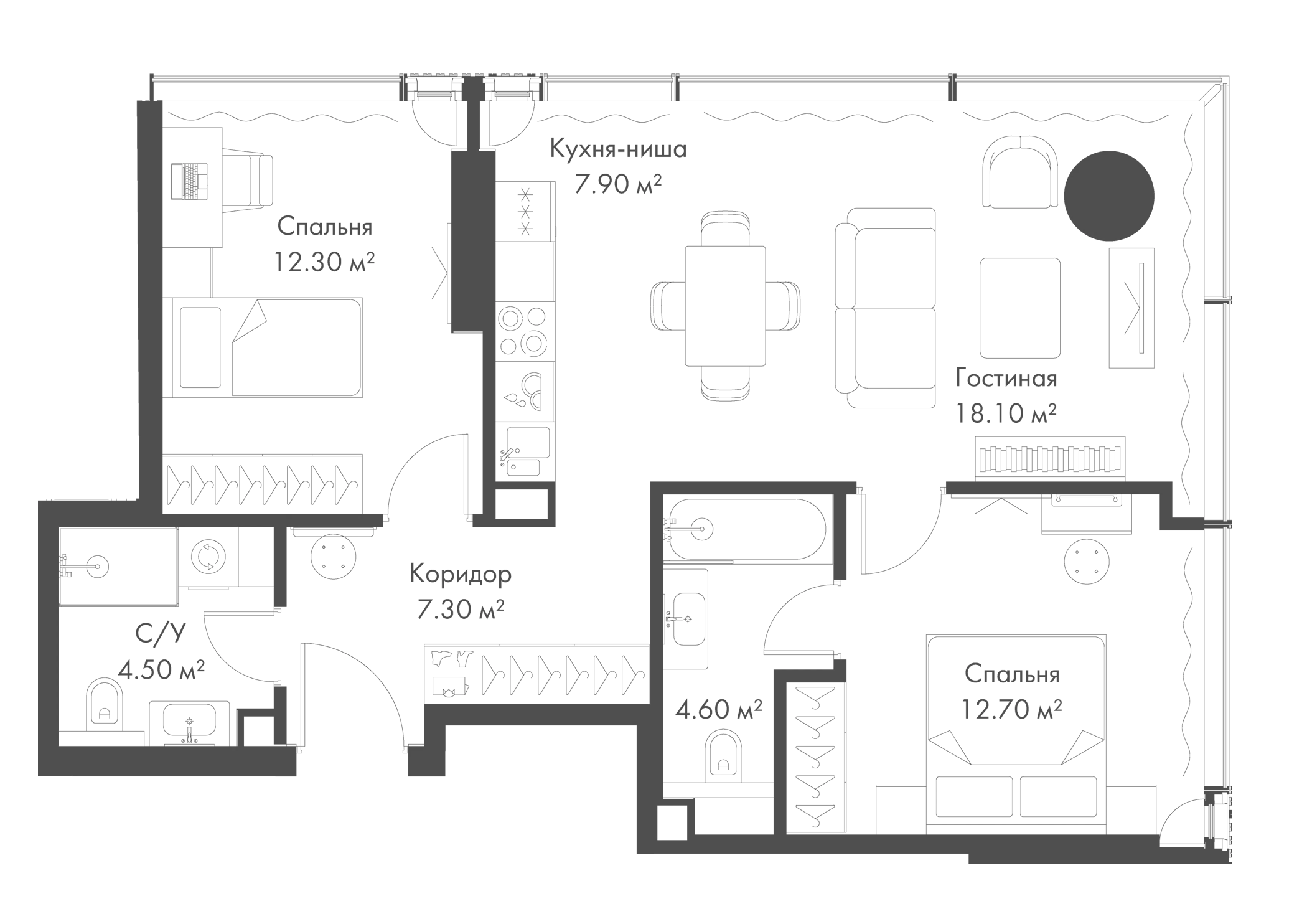 Планировка — Слава, 3-комн., 67 м²