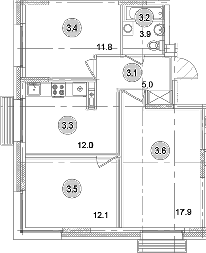 Планировка — Коллекция, 3-комн., 63 м²