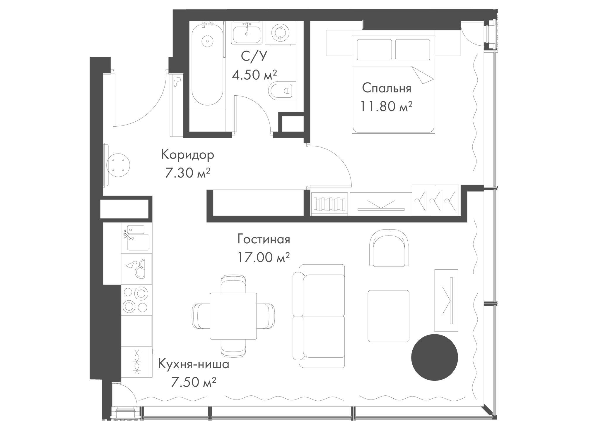 Планировка — Слава, 2-комн., 48 м²