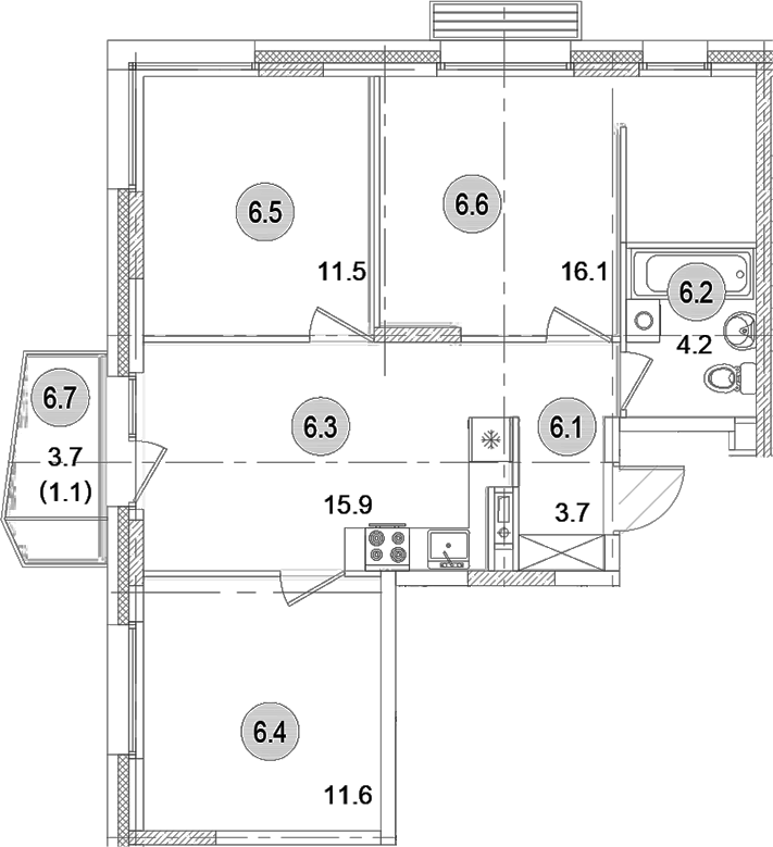 Планировка — Коллекция, 3-комн., 63 м²