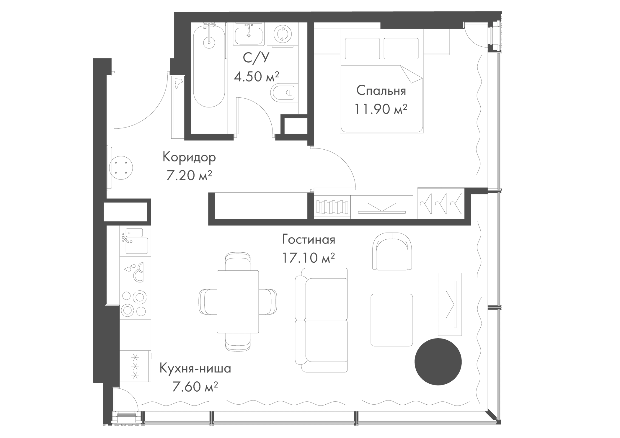 Планировка — Слава, 2-комн., 48 м²