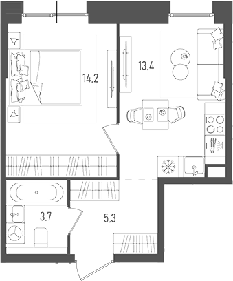 Планировка — Pave, 1-комн., 37 м²