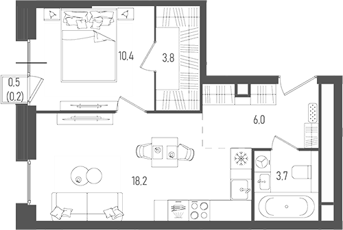 Планировка — Pave, 2-комн., 42 м²