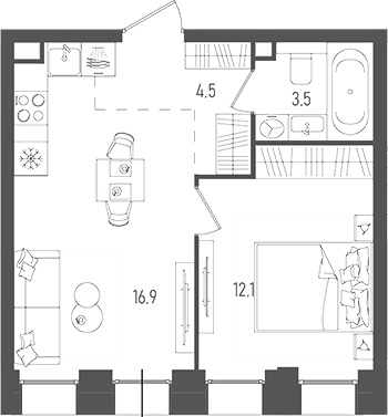 Планировка — Pave, 2-комн., 37 м²