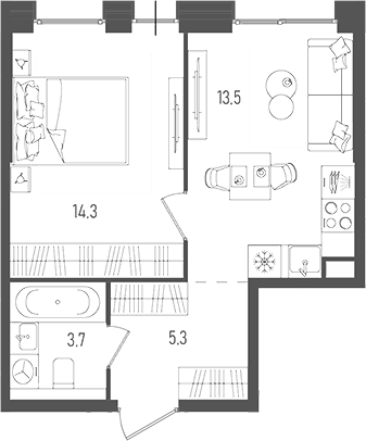 Планировка — Pave, 1-комн., 37 м²
