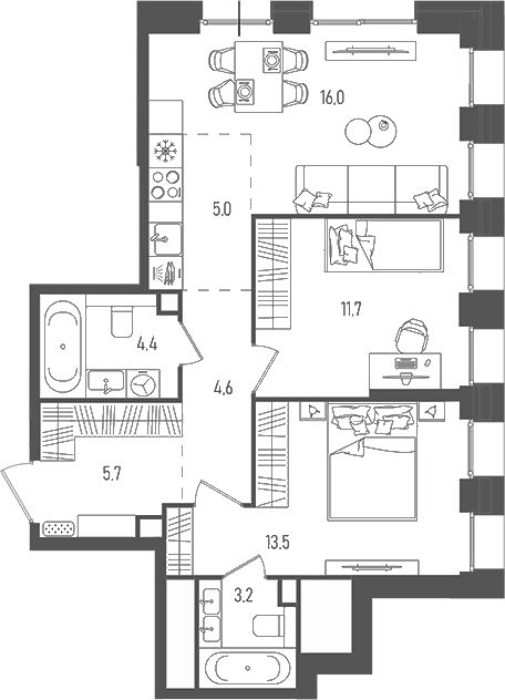 Планировка — Pave, 3-комн., 64 м²