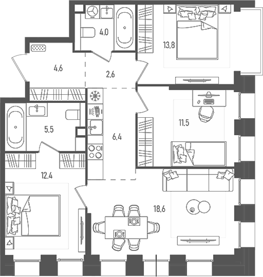 Планировка — Pave, 4-комн., 79 м²