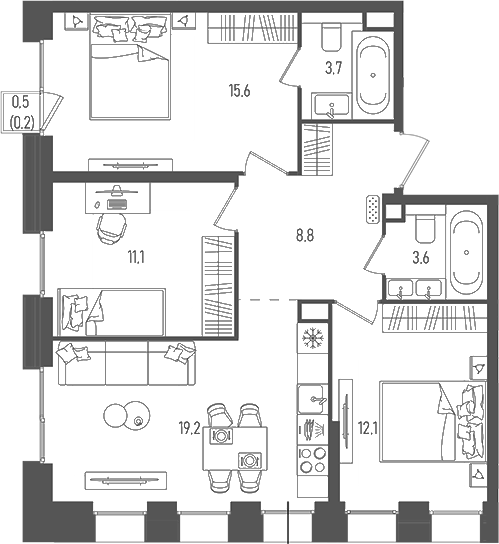 Планировка — Pave, 4-комн., 74 м²