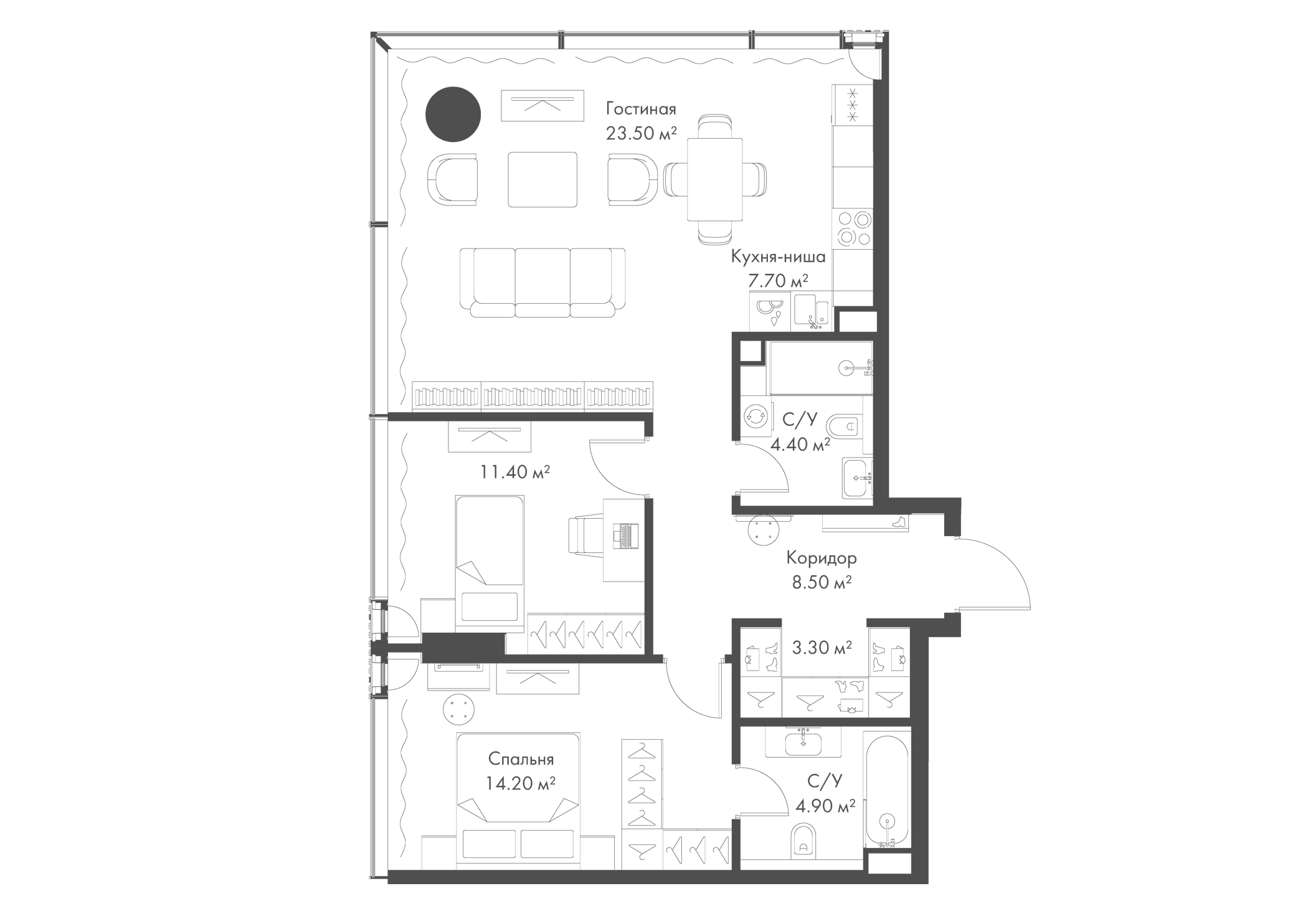 Планировка — Слава, 3-комн., 78 м²